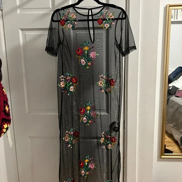 Dresses | Sheer Mesh Embroidered Maxi Dress | Poshmark